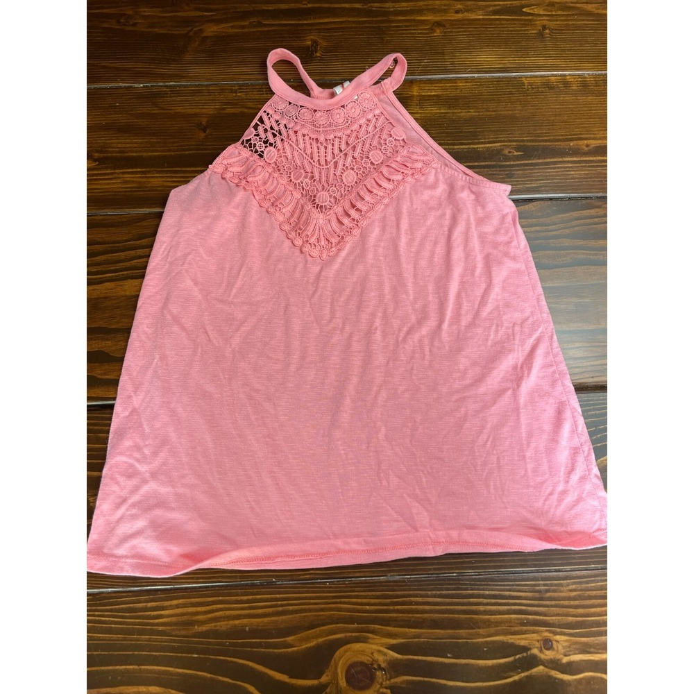 Just Be.. Tank Top, Women's Size Small, Pink, Lace, Halted Neckline